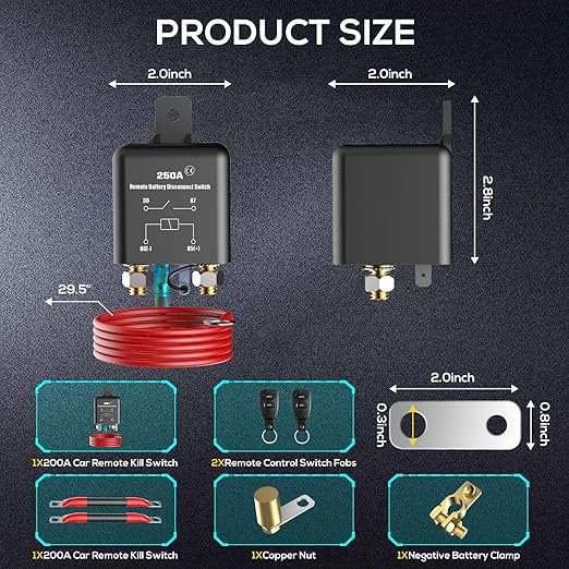 Top Post Remote Battery Disconnect Switch 12V, 250A Negative Battery Cut Off Switch Anti-Theft Kill Switch Kit Upgrade Prevent Battery Drain for Car Truck, RV Auto, Boat,Vehicle etc