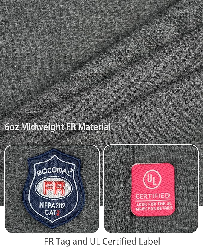 BOCOMAL FR Hooded T Shirts Chest Pocket Fire Resistant Summer Hoodie NFPA2112 CAT2 Flame Retardant FRC Welding Work Shirt