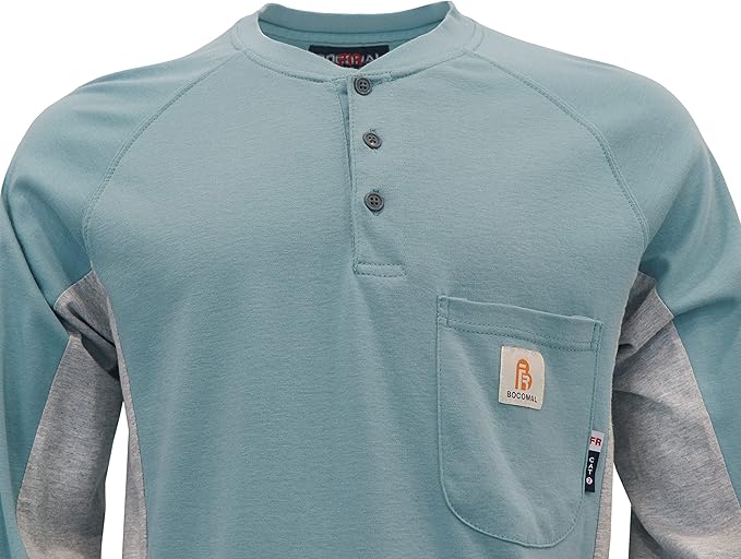 BOCOMAL FR Shirts for Men Crew Neck Long Sleeve 5.5oz Light Weight Flame Resistant/Fire Retardant Clothing Shirt