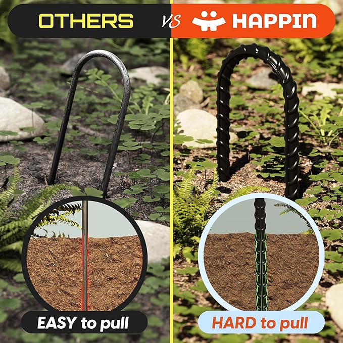 Happin® Trampoline Stakes, Trampoline Accessories, Ground Stakes Heavy Duty, Ground Anchors Screw in, Rebar Stakes, Tent Anchors, Yard Spikes, Galvanized Steel (8 Pack, Black)
