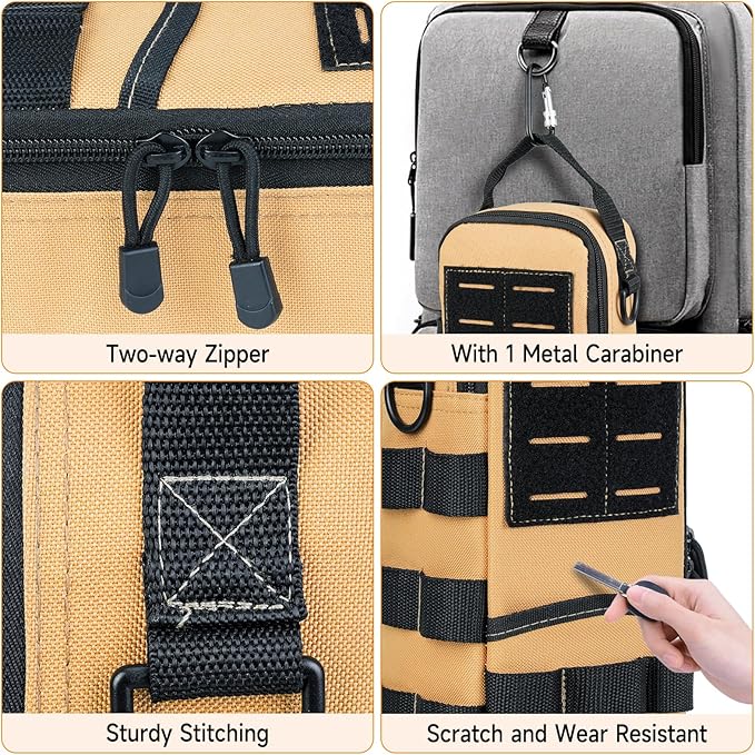 Heavy Duty Small Tool Bags for Men with Carabiner,Tactical Tool Pouch Bag,Portable Utility Tools Storage Organizer Case with Shoulder Strap for EDC,Motorcycle,Camping,Road Trip, Electricians