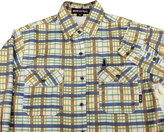 BOCOMAL FR Shirt for Summer Lightweight Vented Mesh Back and Underarm Breathable Flame Resistant Welding Button Down Shirts