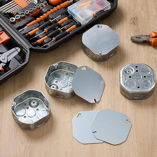 4 Set 4 × 4" Electrical Junction Box with Cover Electrical Metal Outlet Box, 15.5 Cu. in. Capacity Receptacle Exposed Work Cover, 1-1/2'' Deep, Octangle
