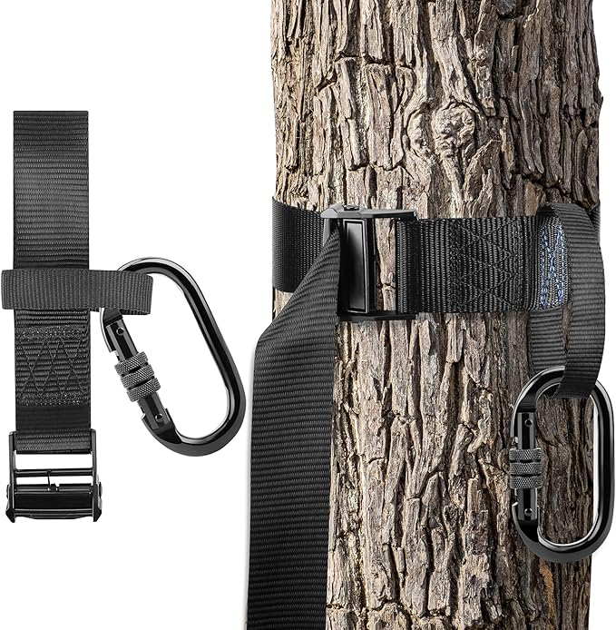 Tree Stand Harness Strap, Treestand Gear Hanger Starp with Multiple Carabiner Hooks for Hunting
