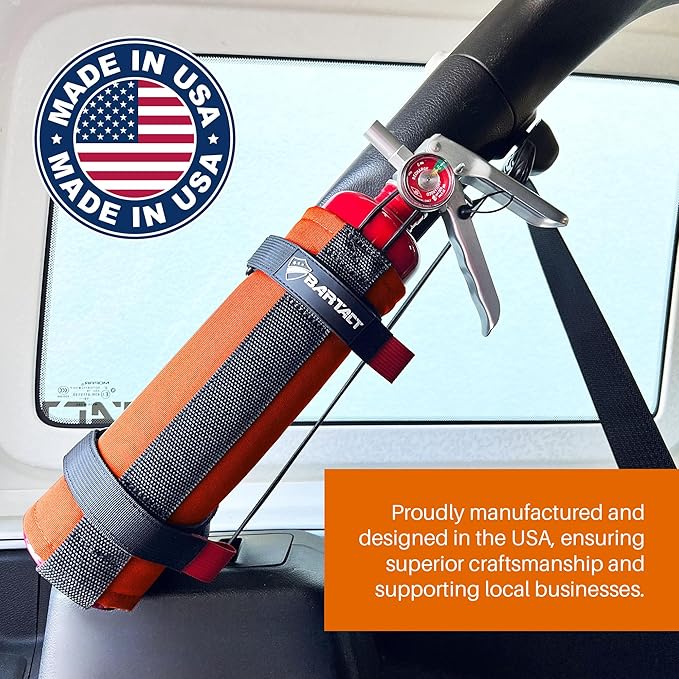 Bartact - 2.5 lb Roll Bar Fire Extinguisher Mount for Vehicle Holder, Adjustable Fire Extinguisher Holder Mount, US Made Universal Vehicle Fire Extinguisher Holder Fits All Roll Bars (Orange)