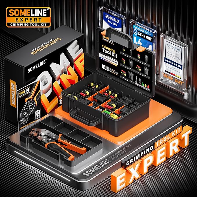 SOMELINE Waterproof Automotive Electrical Connector Crimping Tool Kit 22–14 AWG, 1/2/3/4/5 Pin Connectors with Wire Seals – For Car, Motorcycle, Marine & DIY Wiring