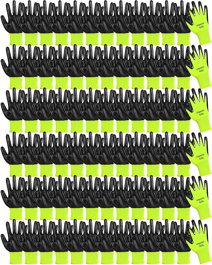 Maxcheck 54 Pairs PU Coated Gloves Bulk, Reusable Rubber Safety Gloves for Men Women Work Warehouse, Mechanic, Woodworking