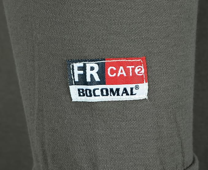 BOCOMAL FR Shirts for Men 5.5oz Lightweight Long Sleeve Work Henley Fire Resistant Shirt CAT2