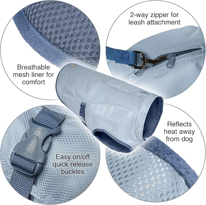 Kurgo Dog Core Cooling Vest - Summer Cooling Jacket - Evaporative Cooling Coat - Harness-Compatible - Reflective Accents - Grey - Medium