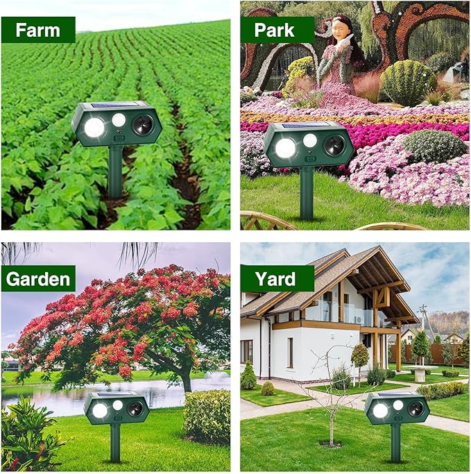 Sonic Fortress Pro Deer Repellent Devices, Solar Ultrasonic Racoon Squirrel Repellent Outdoor IP65 Motion Activated Animal Repeller Cat Deterrent Light to Scare Rabbit Dog Skunk Out of Garden Yard(4)