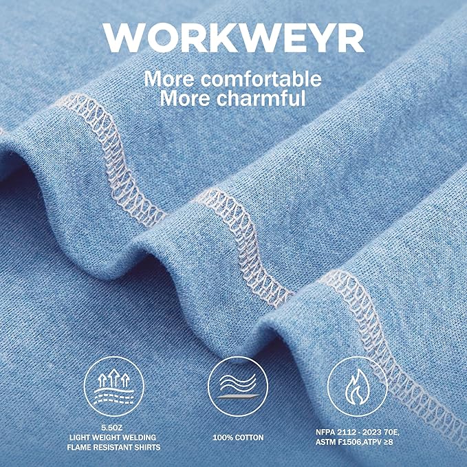 WORKWEYA FR Shirts for Men 5.5OZ Light Weight Welding Flame Resistant Shirts NFPA2112 CAT2