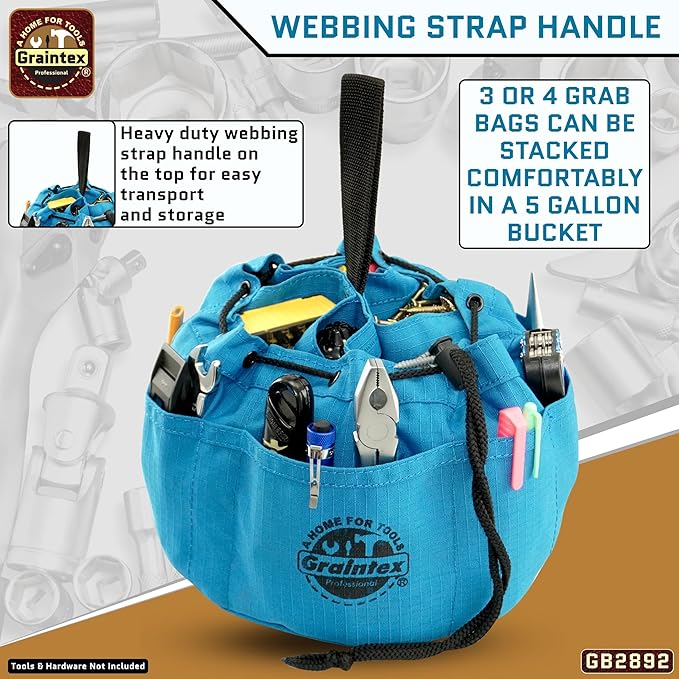 Graintex 18 Pockets Grab Bag Rip-stop Canvas Drawstring Closure, Small Part Organizer Pouch, Small Tools, Screws, Parts, Parachute Tool Bag for Efficient Storage - Royal Blue