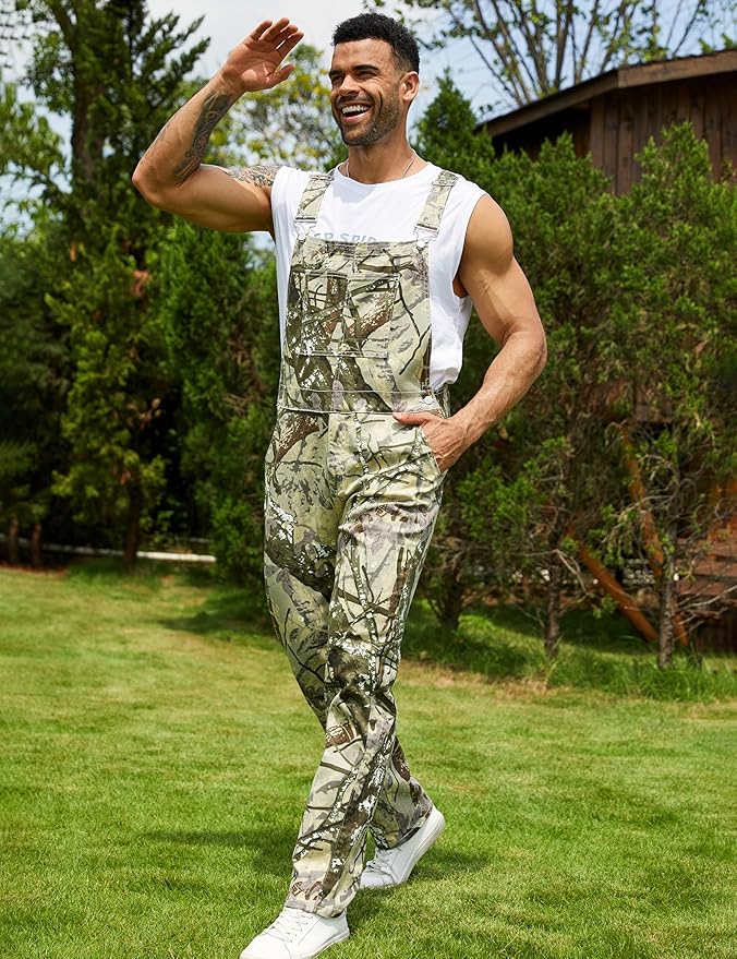 Camo Bibs Overalls for Men Adjustable Straps Work Utility Coveralls Camouflage Jumpsuit