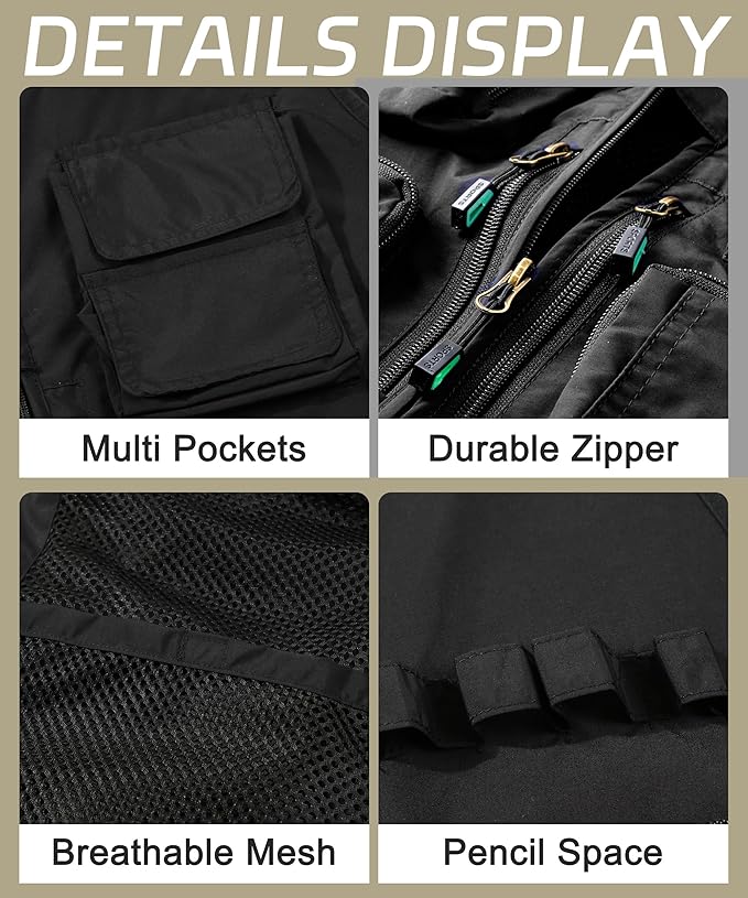 M2C Mens Hooded Mesh Multiple Pockets Traveling Vest