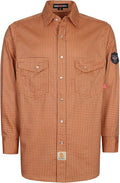 BOCOMAL FR Shirts for Men Printed Plaid Flame Resistant Clothing 6.5oz Cotton Button Up Welding Shirts NFPA2112 CAT2