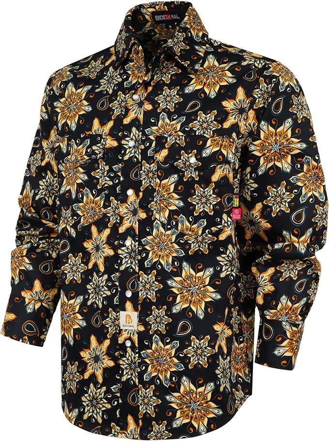 BOCOMAL FR Shirts for Men Printed Plaid Flame Resistant NFPA2112/CAT2 6.5oz Lightweight Fire Retardant Shirt
