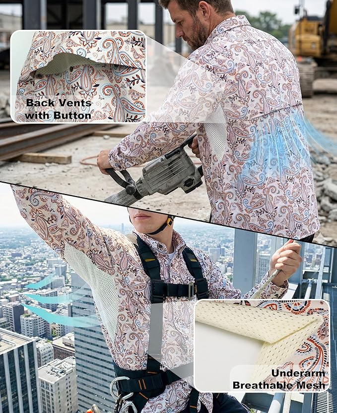 BOCOMAL FR Shirt for Summer Lightweight Vented Mesh Back and Underarm Breathable Flame Resistant Welding Button Down Shirts