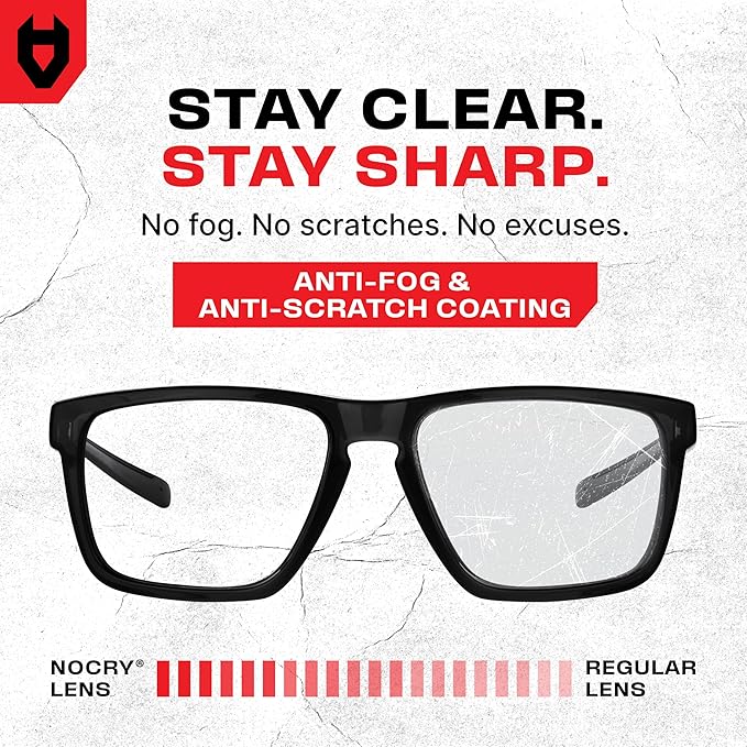 NoCry ANSI Z87.1 Safety Glasses with Readers 2.0 with Anti Fog Coating — Full Lens Safety Reading Glasses for Men & Women — Protective Eyewear with Side Shields and 100% UV Protection
