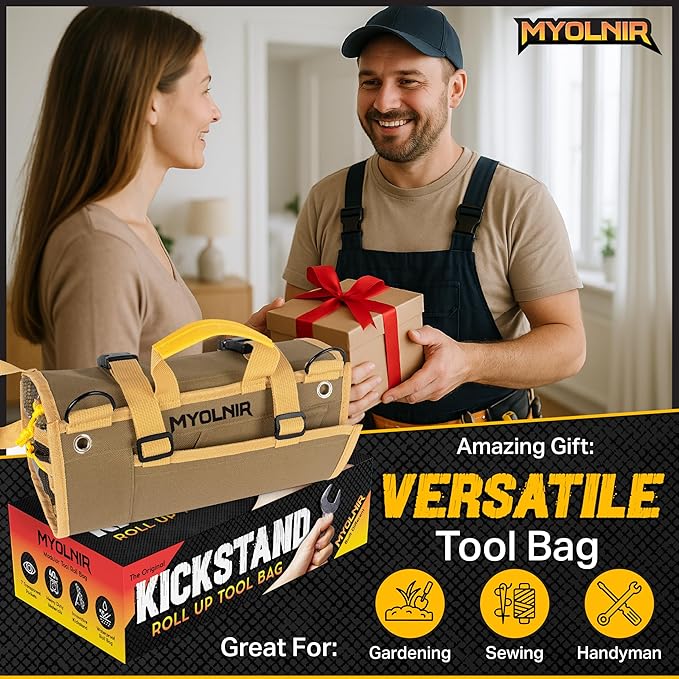 Roll Up Tool Bag Organizer With Kickstand - Compact Heavy Duty Motorcycle Tool Roll Bag Organizer - Portable Rollup Toolbag With Magnetic Panels & Transparent Pockets - Mechanic & Electrician