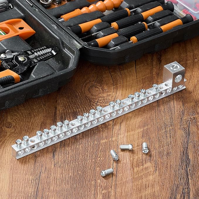 2 Set Ground Bar Kit with 21 Terminal Positions and Ground Lug Bar Aluminum Grounding Lugs for Electrical Connections
