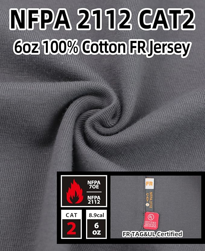 KONRECO FR Shirts for Men Crewneck 6oz Jersey Lightweight Flame Resistant Work T Shirt NFPA2112 CAT2