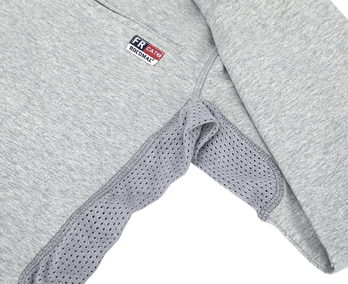 BOCOMAL FR Shirts for Summer Breathable Vented Design 6oz Heather Jersey Flame Resistant Long Sleeve Crew T Shirt
