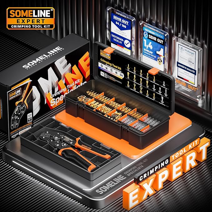 SOMELINE Open Terminal Connector Crimping Tool Kit, with 14 Sizes Wire Terminals, Male Female Disconnect Terminals, 24-14 AWG Crimper, Ratcheting Wire Crimper, Crimping Pliers, Wire Crimp Tool