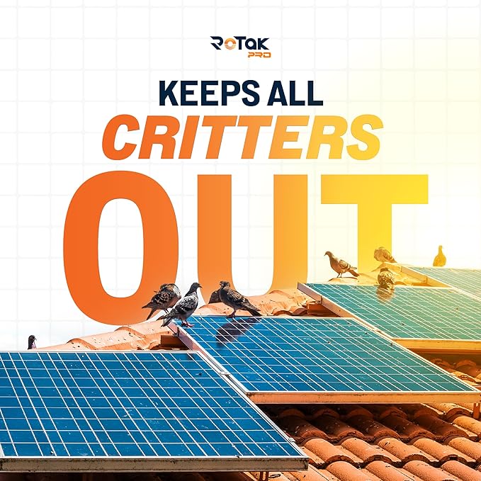 ROTAK Critter Guard PRO - 6in x 100ft Solar Panel Bird Prevention Roll Kit with 100 Fastener Clips - Heavy Duty Galvanized Black PVC Coated ½ inch Wire Roll Mesh (6" PRO + 100 Clips)