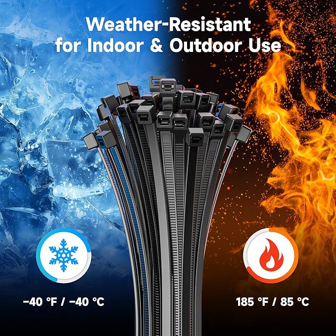 Cable Matters 200-Pack Cable Ties for Indoor and Outdoor, 6, 8, 12-Inch Self-Locking Nylon Zip Ties Assorted Sizes, Tie Wraps for Multiple Use, Self Locking Zipties, in Black and White