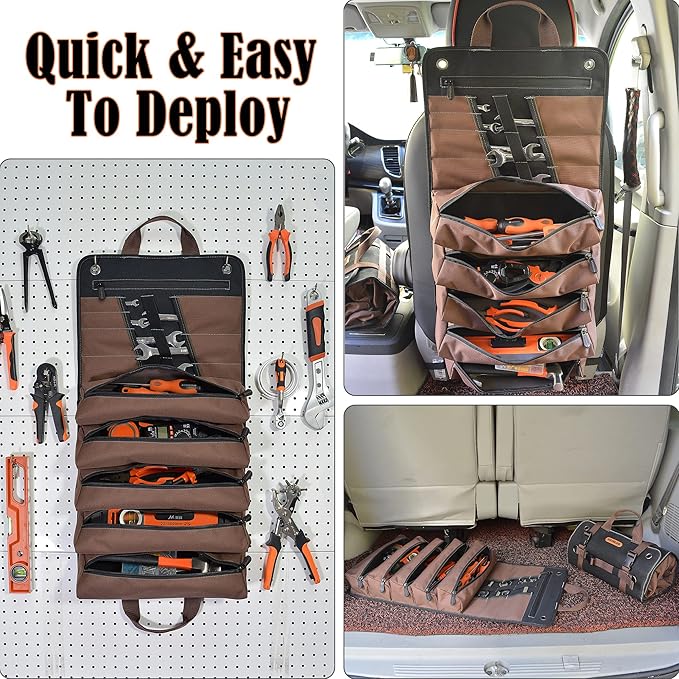 WELKINLAND Heavy-Duty Waxed Canvas Tool roll, 15-Pockets Tool Wrap Roll, 15L Tool Up Roll Bags, Tool Bag Roll, Tool roll organizer, Roll up tool bag organizer