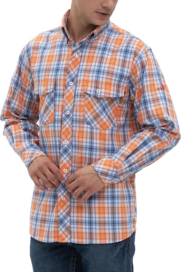 WORKWEYA FR Welding Shirts 7.5oz Cotton Button Down Flame Resistant Shirt for Men
