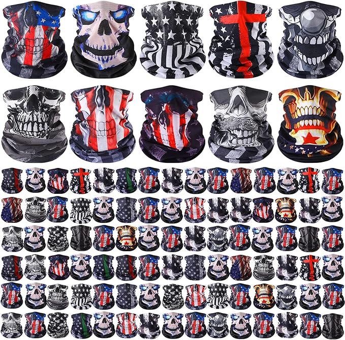 Bonuci 100 Pcs Neck Gaiter Bulk Seamless Neck Gaiter Face Coverings Breathable Elastic Headwear Bandana for Women Men