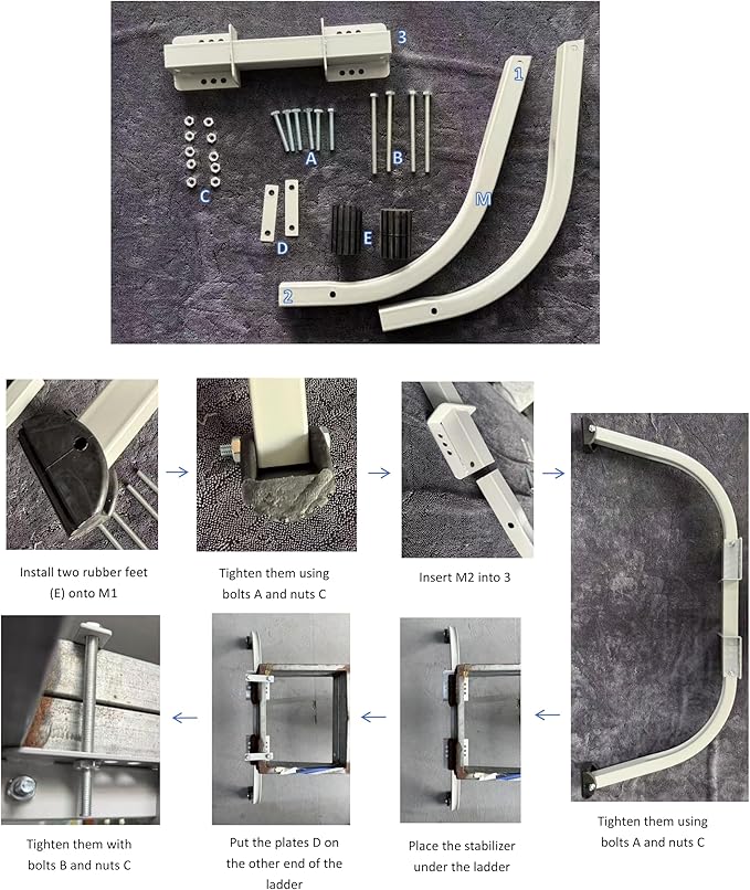 Ladder Stabilizer, Roof Ladder Standoff, Heavy Duty Ladder Stabilizer Accessory with Non-marring Rubber End Caps (Silver)