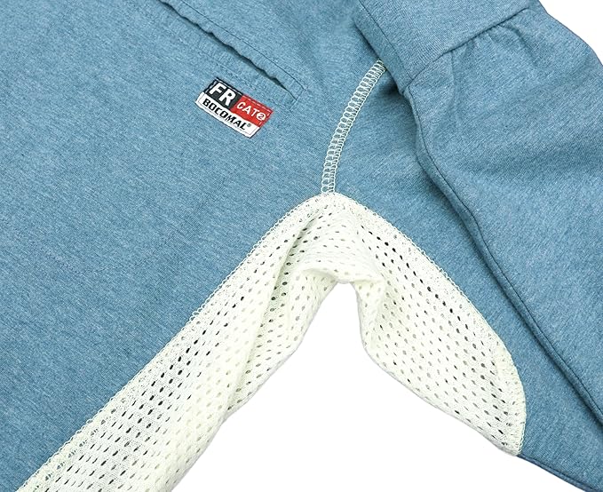 BOCOMAL FR Shirts for Summer Breathable Vented Design 6oz Heather Jersey Flame Resistant Long Sleeve Crew T Shirt
