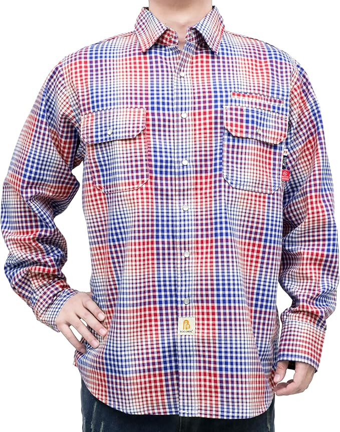 BOCOMAL FR Shirts for Men Snaps Down 7.5oz Water Repellent Fire Resistant Welding Jackets-NFPA2112 CAT2