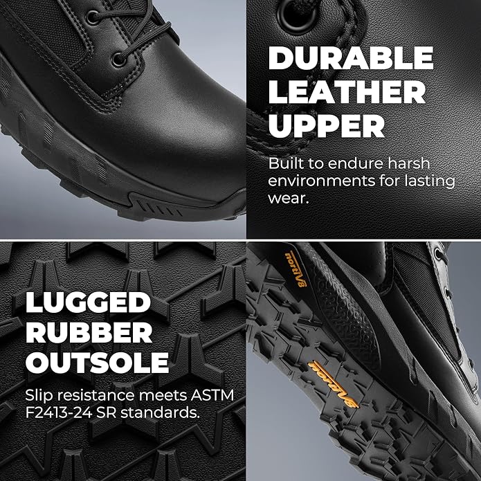 NORTIV 8 Men's 8" Composite Toe Work Boots, Lightweight Side Zipper ASTM F2412-24 & ASTM F2913-24 Safety Military Boots for All-Day Comfort, Peakforce-Nano