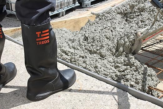 TREDS Rubber Concrete Boot, Pull-On Overboot for Construction, Mud & Snow, Size XS (4-5.5), 17" Ht, Black