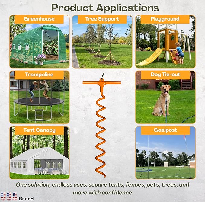 in-N-Out Spiral Ground Anchors - Heavy Duty Screw in Ground Stakes - Corkscrew Earth Anchor Kits- for Canopies, Soccer Goals, Trampolines, Tents, Tarps, Trees and Dog Tie Out