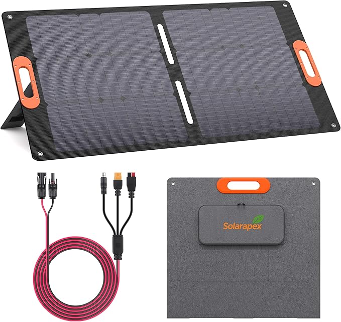Solarapex 100W Portable Solar Panel, IP67 Waterproof ETFE One-Piece Lamination, 23.5% Efficiency Foldable Charger, USB/Type-C/MC4/XT60/DC8020/Anderson Output for Power Station Camping RV