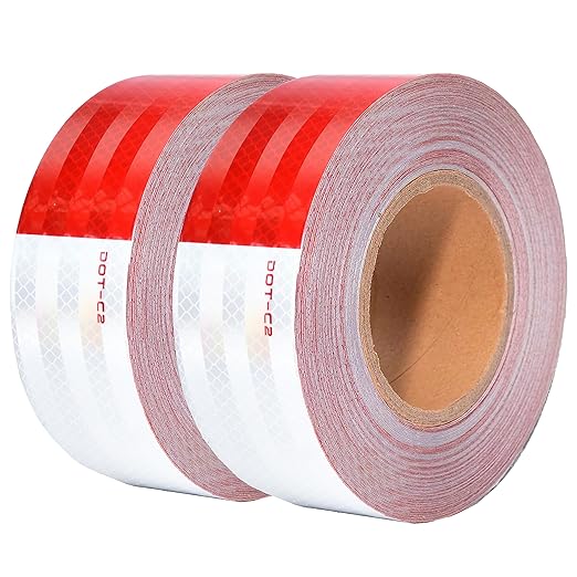 SWRT DOT-C2 Reflective Tape 2 Inch x 200 Feet Red White Reflective Tape Outdoor Waterproof Conspicuity Strong Adhesive Reflector Tape Warning Safety Tape for Vehicles Trailers Boats Signs