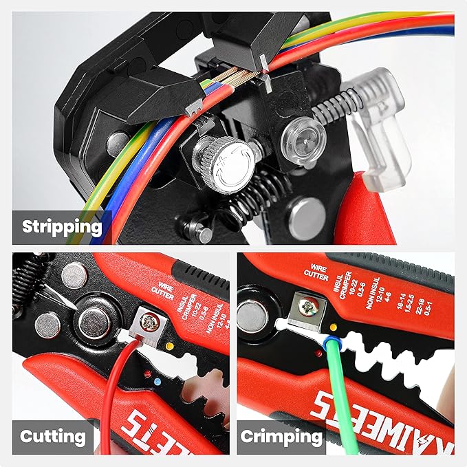KAIWEETS Self Adjusting Wire Stripper - 3 in 1 Heavy Duty Automatic Wire Stripping Tool | 10-24 AWG Wire Cutter for Electrical Cable Cutting, Crimping Tool