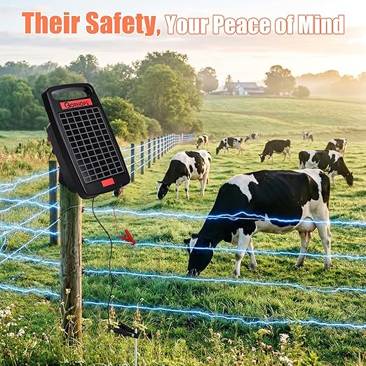 10 Miles Solar Electric Fence Charger with Short Circuit Alarm,0.18J Solar Powered Fence Charger 24-Hour Protection,with Solar Panel,14-Day Continuous Powered Protection for Livestock Protection