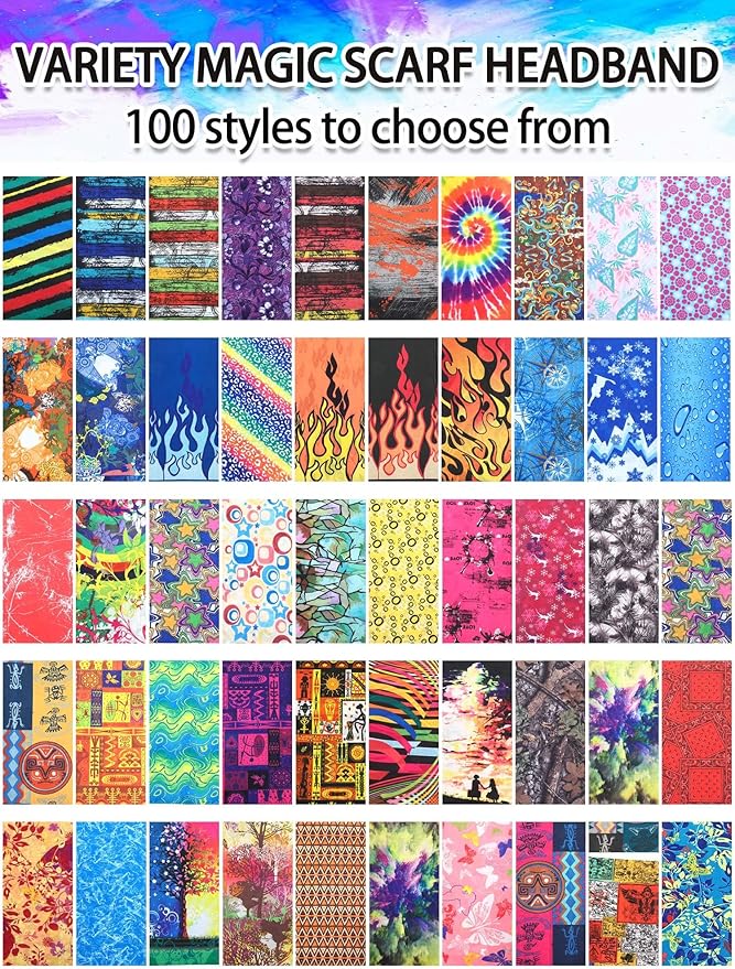 100 Pcs Bulk Neck Gaiters for Men Women Balaclava UV Face Mask Headband Face Covering Neck Tube Scarf Outdoor,100 Style
