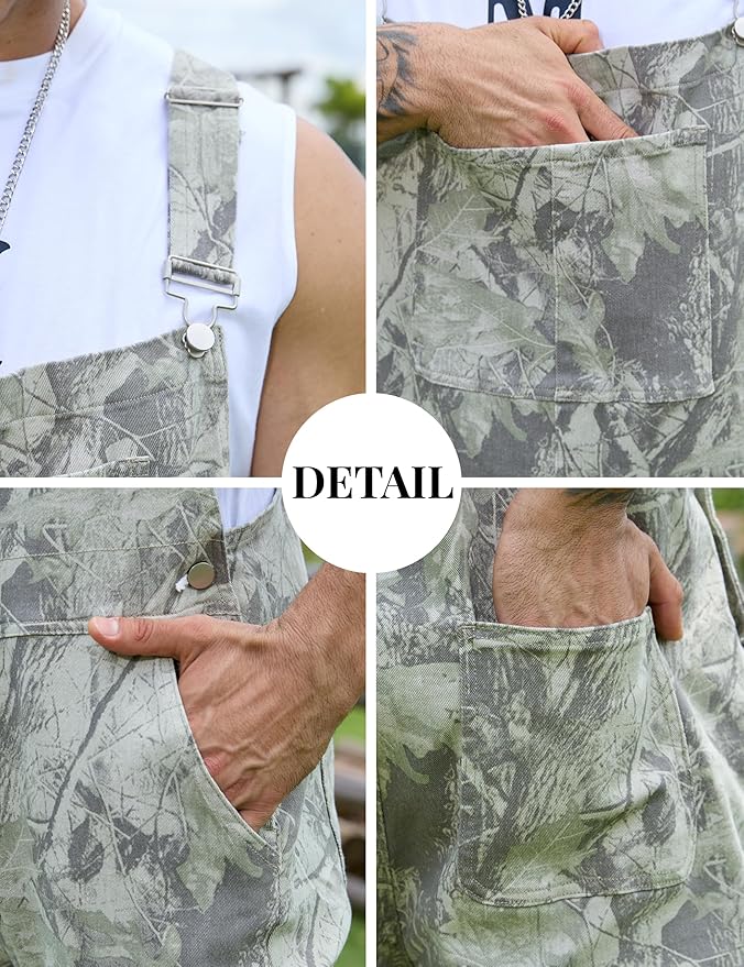 Camo Bibs Overalls for Men Adjustable Straps Work Utility Coveralls Camouflage Jumpsuit