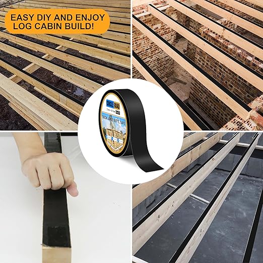 Joist Tape for Decking 2'' X 50', 6 Rolls Weatherproof Butyl Tape for Wood Decks Beams Roof, Flashing Tape Anti-Corrosion Weather Resistant Black Deck Joist Tape Outdoor Patio Repair