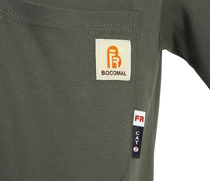 BOCOMAL FR Shirts Flame Resistant Shirt 5.5oz 100% Cotton Light Weight CAT2 Fire Retardant Henley Shirts