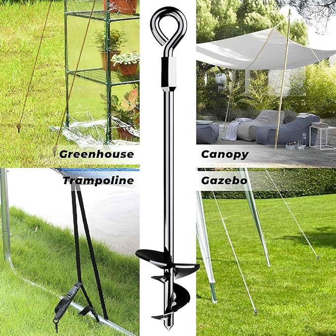 15" Ground Anchors Screw-in - Heavy Duty for High Winds - Ground Stakes - Earth Anchors for Sheds, Swing Sets, Tents, Trampolines, Gazebos, Carports, and Hurricane Tie-Downs