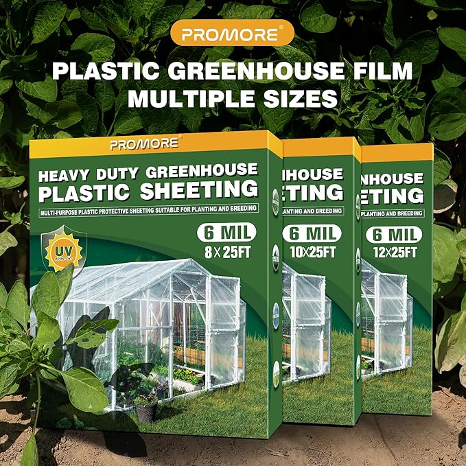 Greenhouse Plastic Sheeting 6 Mil 12x25 FT, Clear Plastic Sheeting Heavy Duty, Polyethylene Film, UV Resistant, Tear-Proof, for Garden, Agriculture, Painting Floor Protection