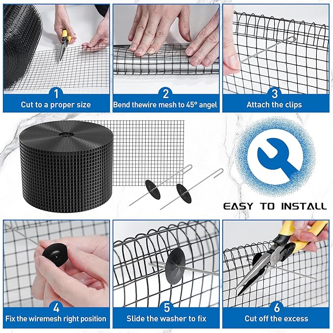6 inch x 50ft Solar Panel Bird Guard, Wire Mesh Critter Guard for Solar Panels with 50pcs Fasteners, PVC Coated Pigeon Barrier Netting Solar Panel Mesh Screen for Bird Proof Squirrel Fence