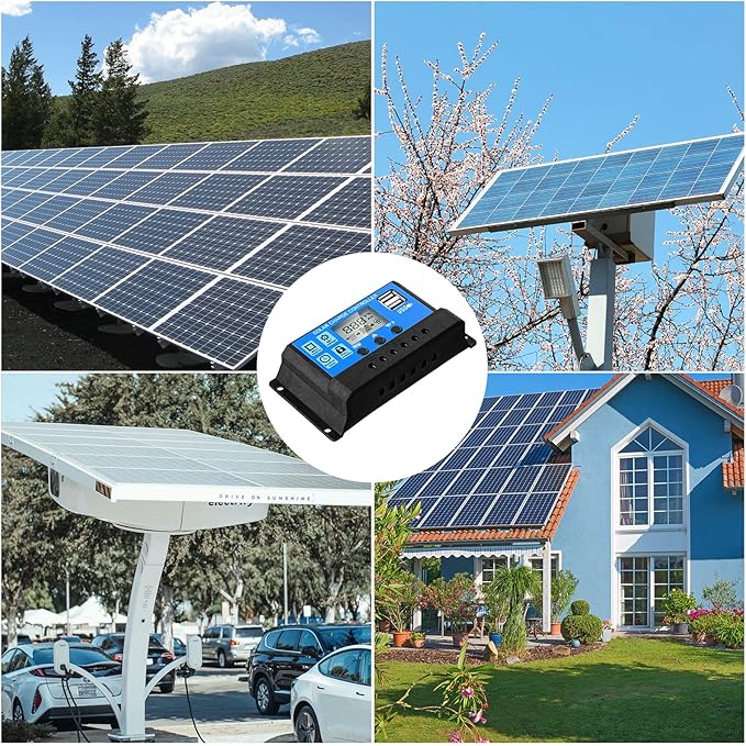 Solar Battery Controller 12v/24v Solar Panel Charge Controller Ground Solar Panel Controller Regulator with Adjustable LCD Display and Dual USB Port Timer Setting PWM Auto Parameter(2 Pieces,30A)